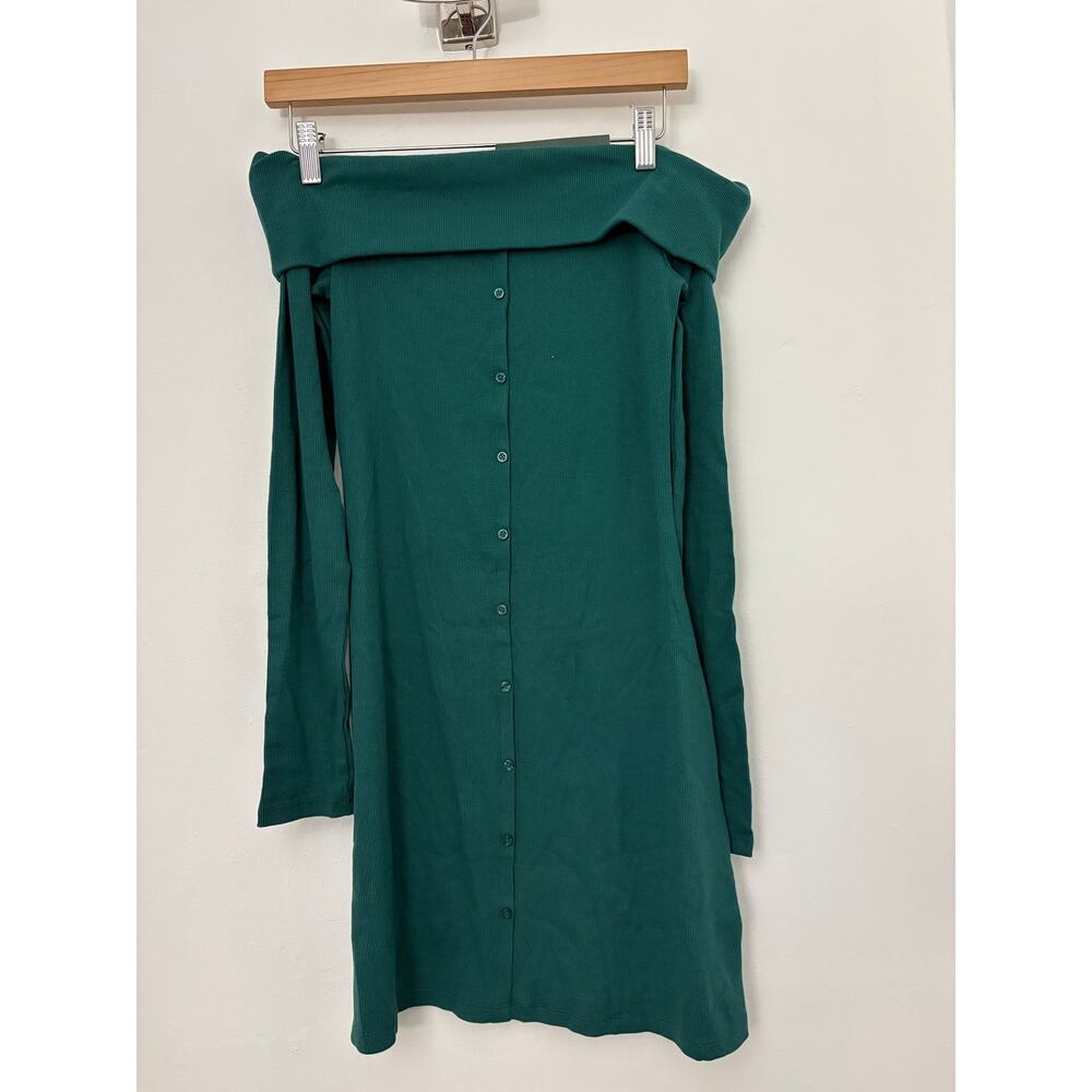 A New Day Green Off Shoulder Ribbed Dress S NWT - Picture 2 of 3